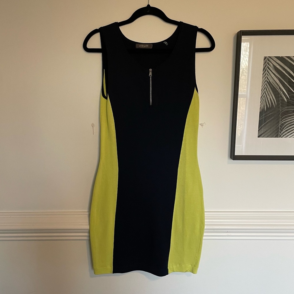 Christopher Fischer navy and lime green dress